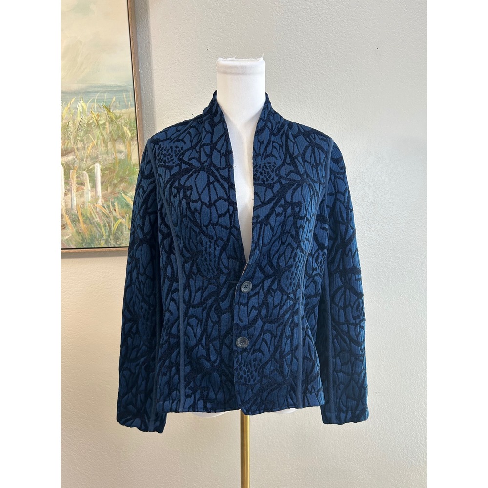 Blue Reversible Burnout Art Multicolor Tapestry Blazer Size M/L